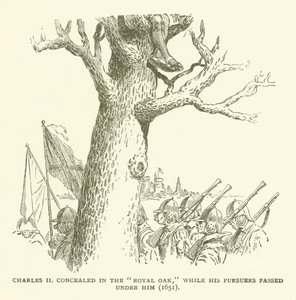 Charles II caché dans le chêne royal, tandis que ses poursuivants passaient sous lui (1651) - American School
